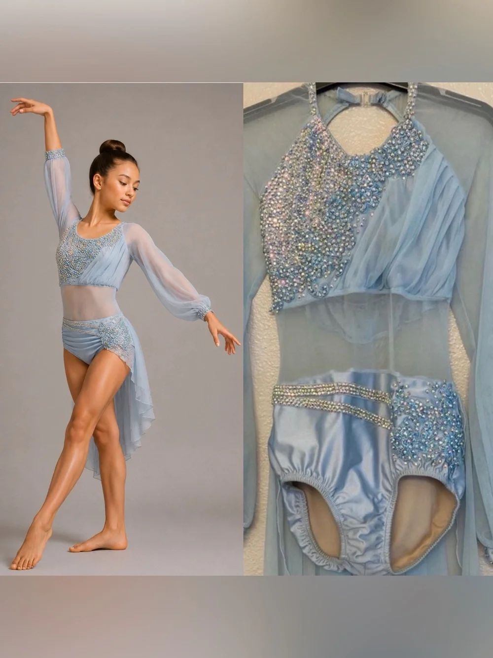 PUMPERS Solo competition Dance Costume Ice Blue crystal Lyrical Contemporary SA